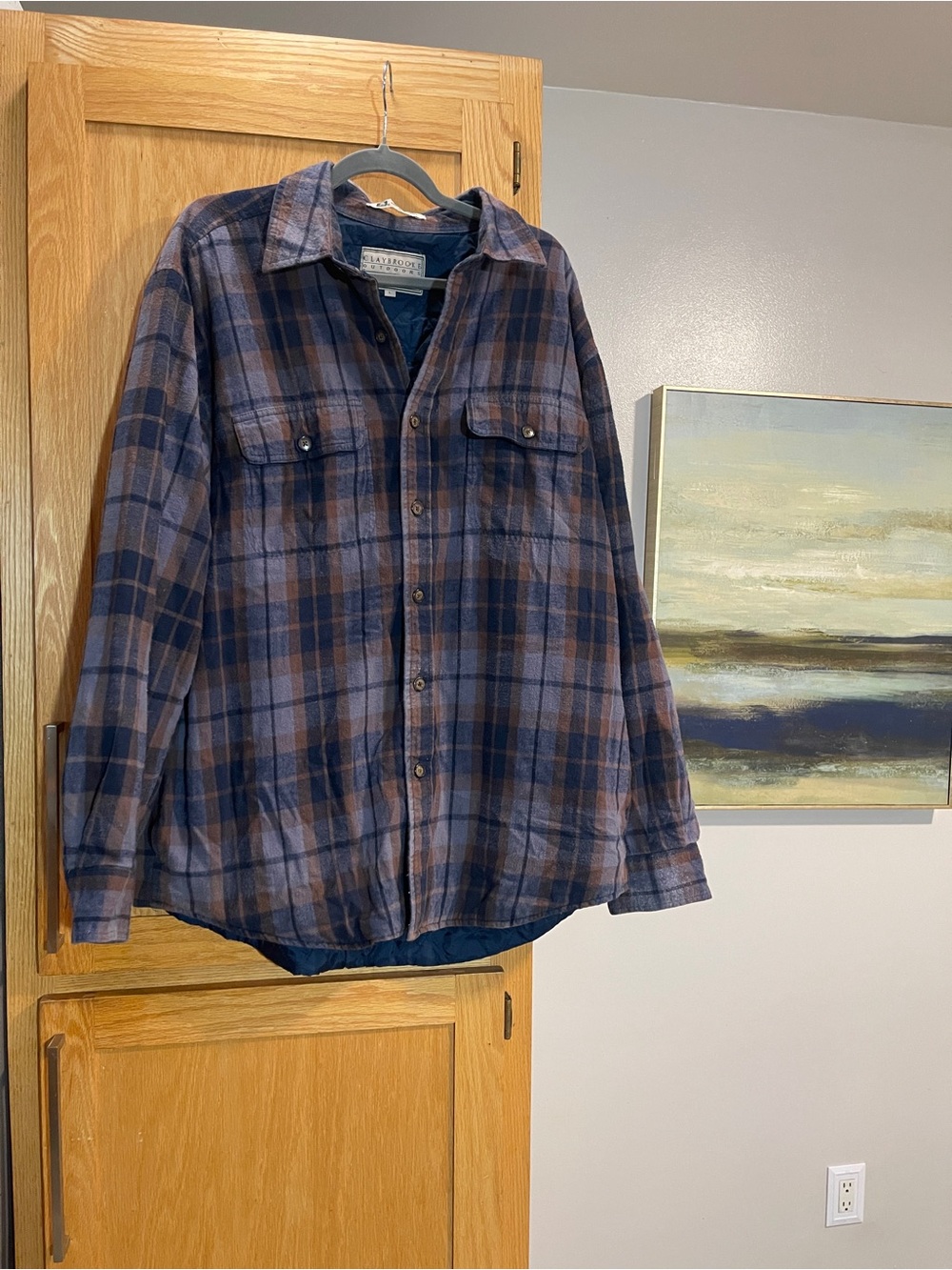 Lightweight Plaid Shirt Jacket - Blue Brown- Grunge, Outdoor, Warm